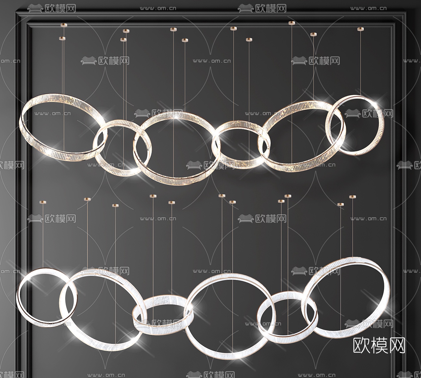 现代轻奢圆环水晶吊灯3d模型-免费3dmax模型库-欧模网