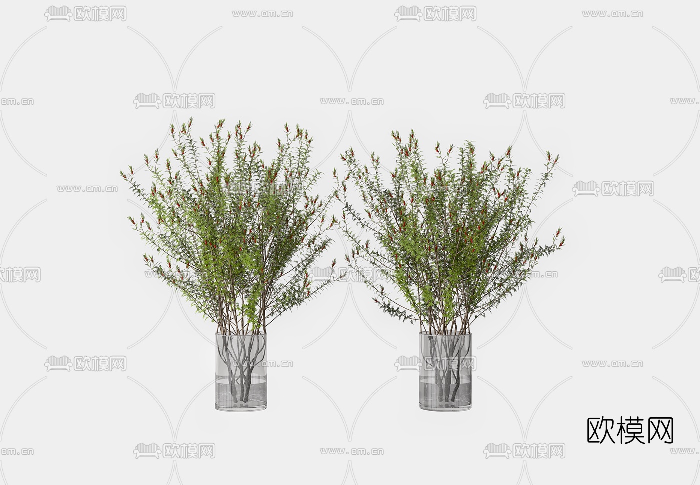 现代水生绿植玻璃花瓶3d模型