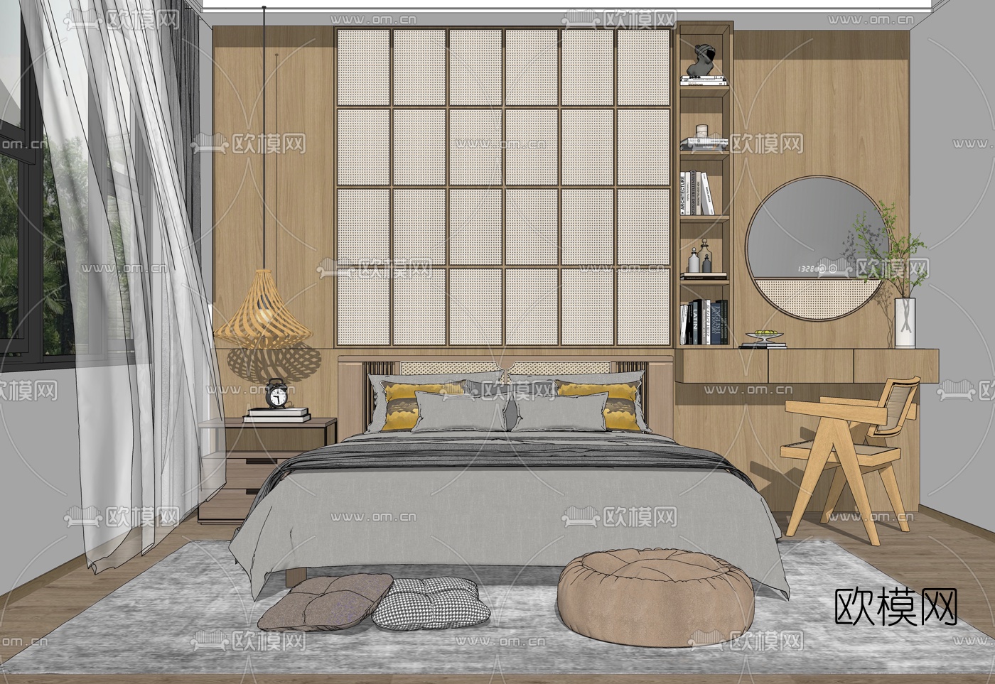 北欧卧室su模型下载