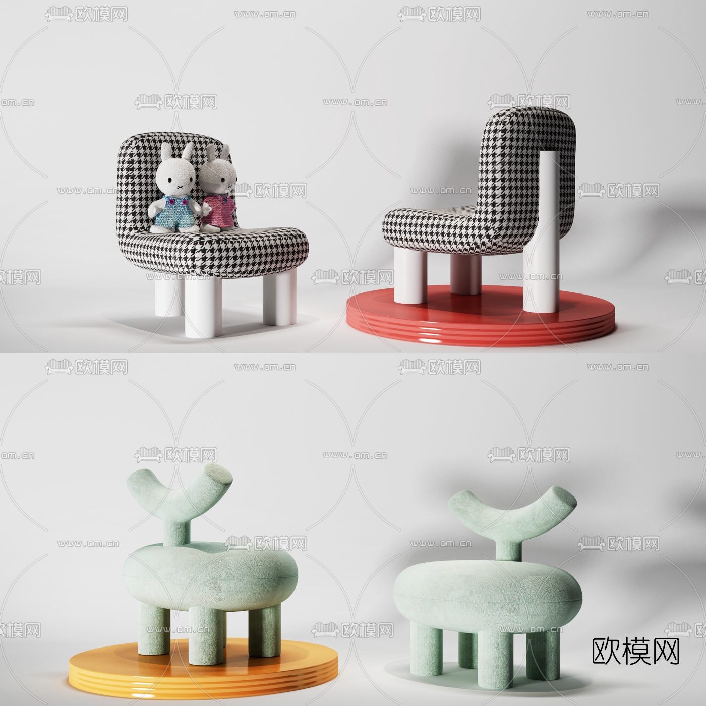 现代个性儿童单椅3d模型