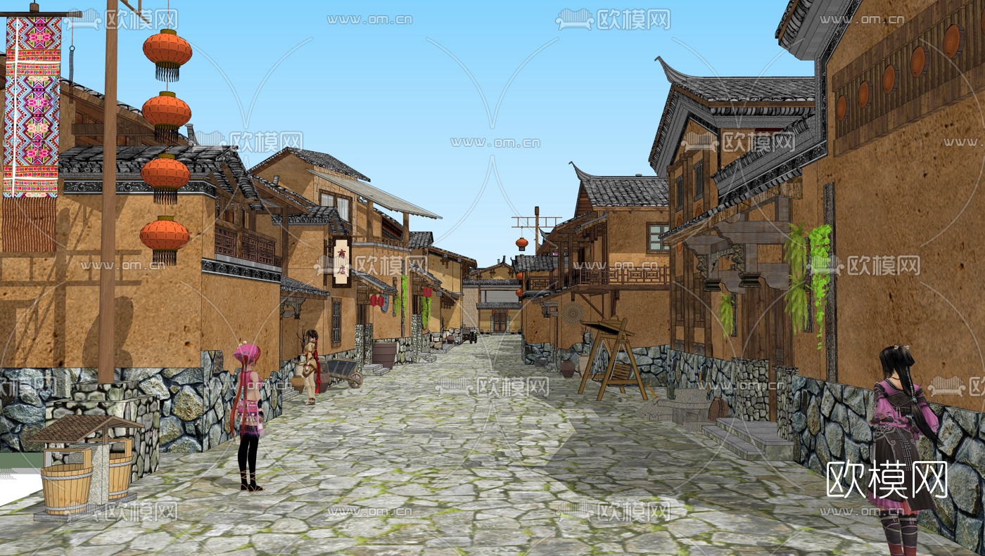 中式乡村民宿酒店su模型下载（渲染图2）