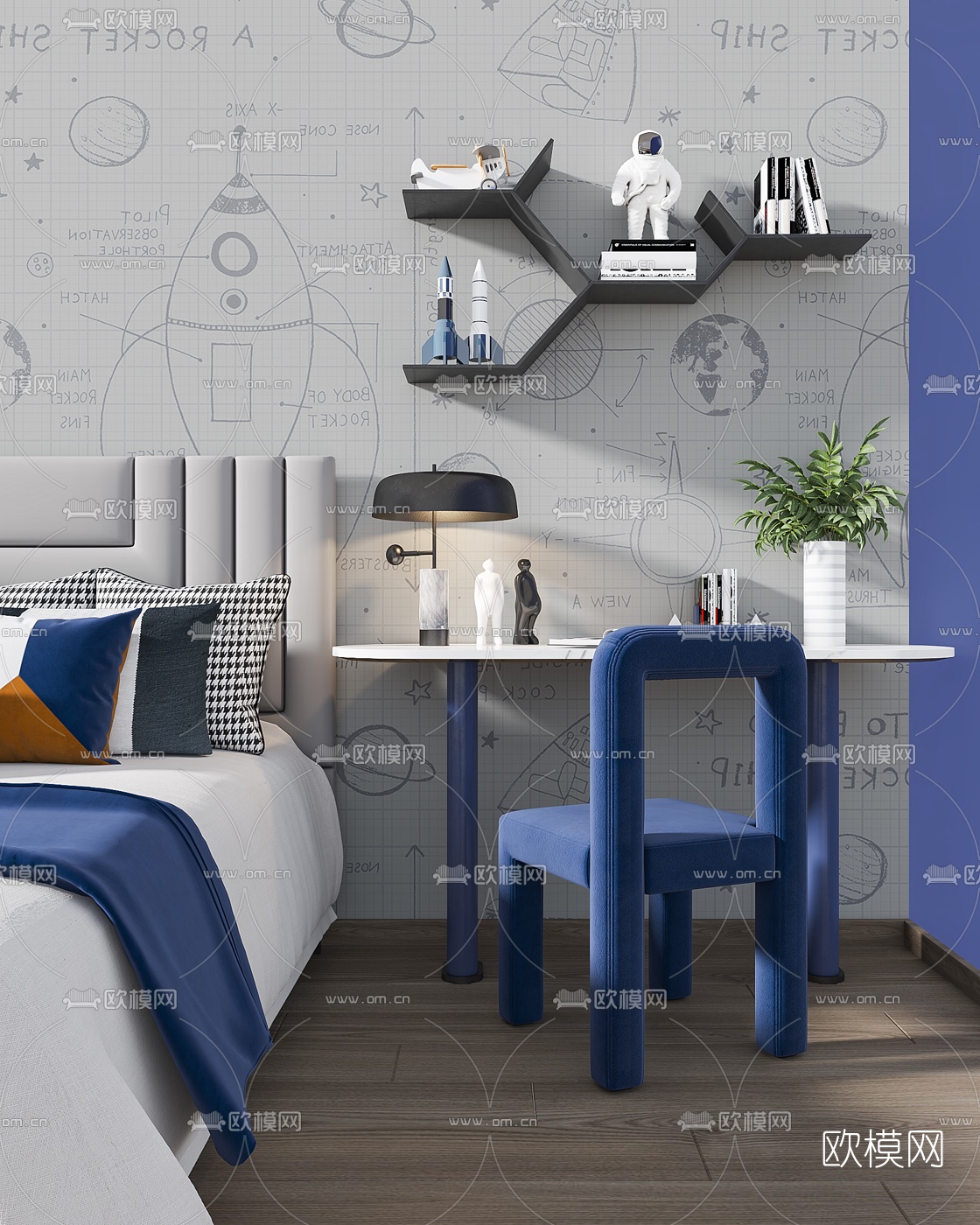 现代儿童书桌椅3d模型下载