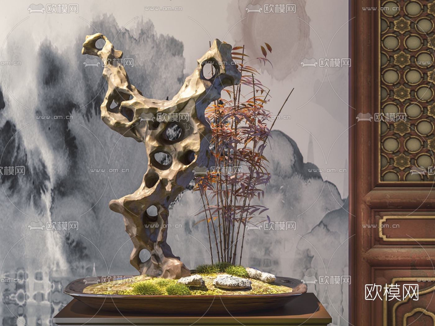 中式假山雕塑摆件3d模型