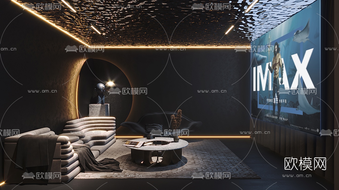 现代轻奢视听室3d模型