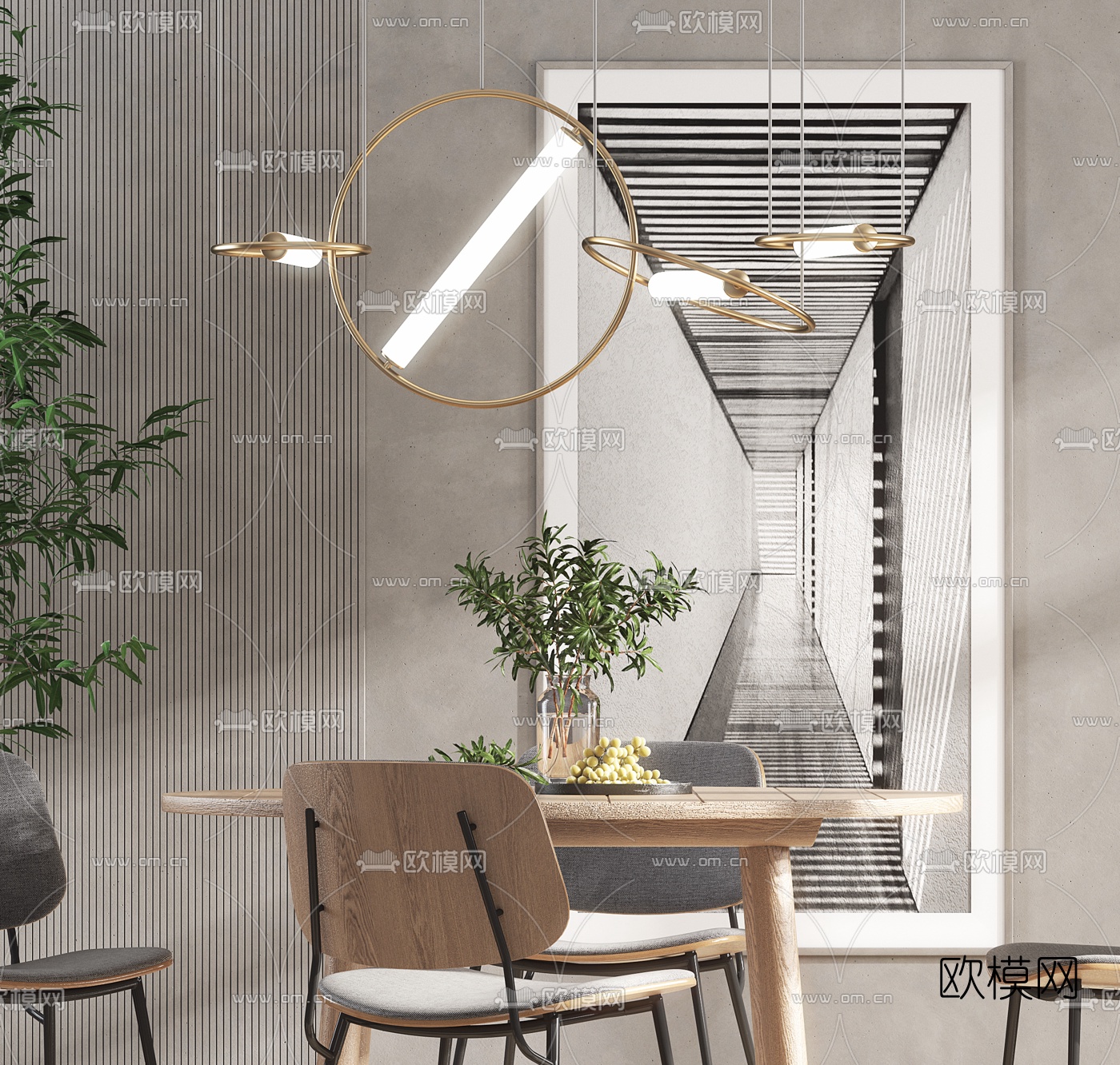 北欧圆形餐桌椅3d模型下载（渲染图3）