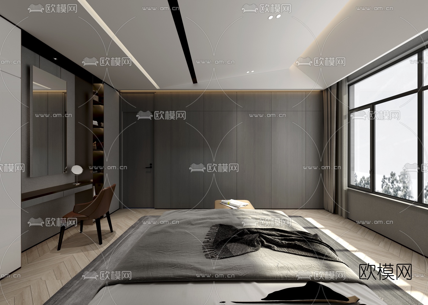 现代卧室主人房3d模型下载（渲染图2）