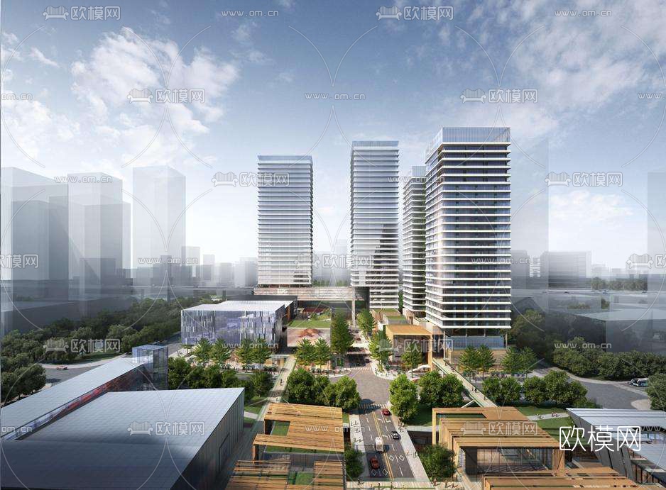 现代办公园区鸟瞰su模型下载（渲染图3）