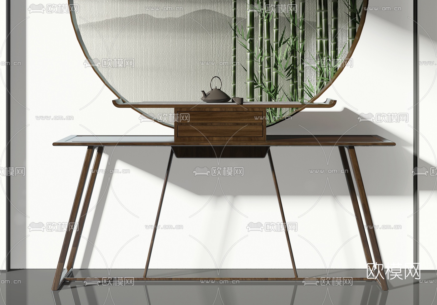 新中式实木玄关端景台3d模型