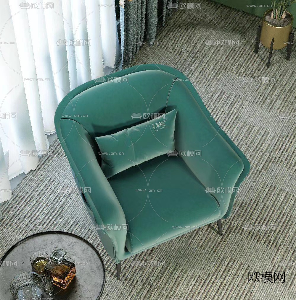 北欧绒布单人沙发3d模型下载（渲染图2）