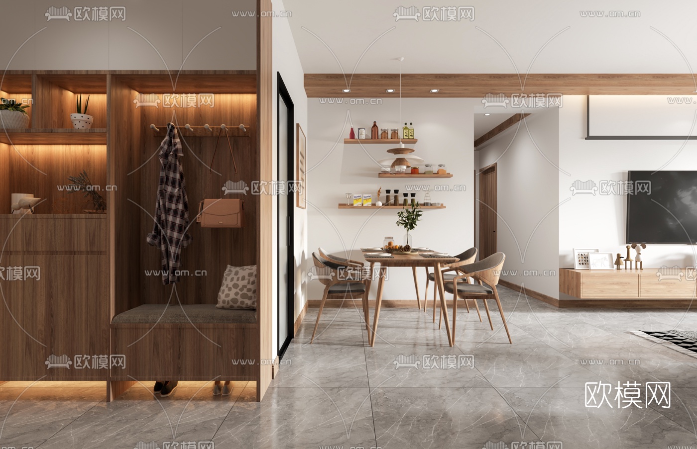 日式客厅餐厅3d模型下载（渲染图5）