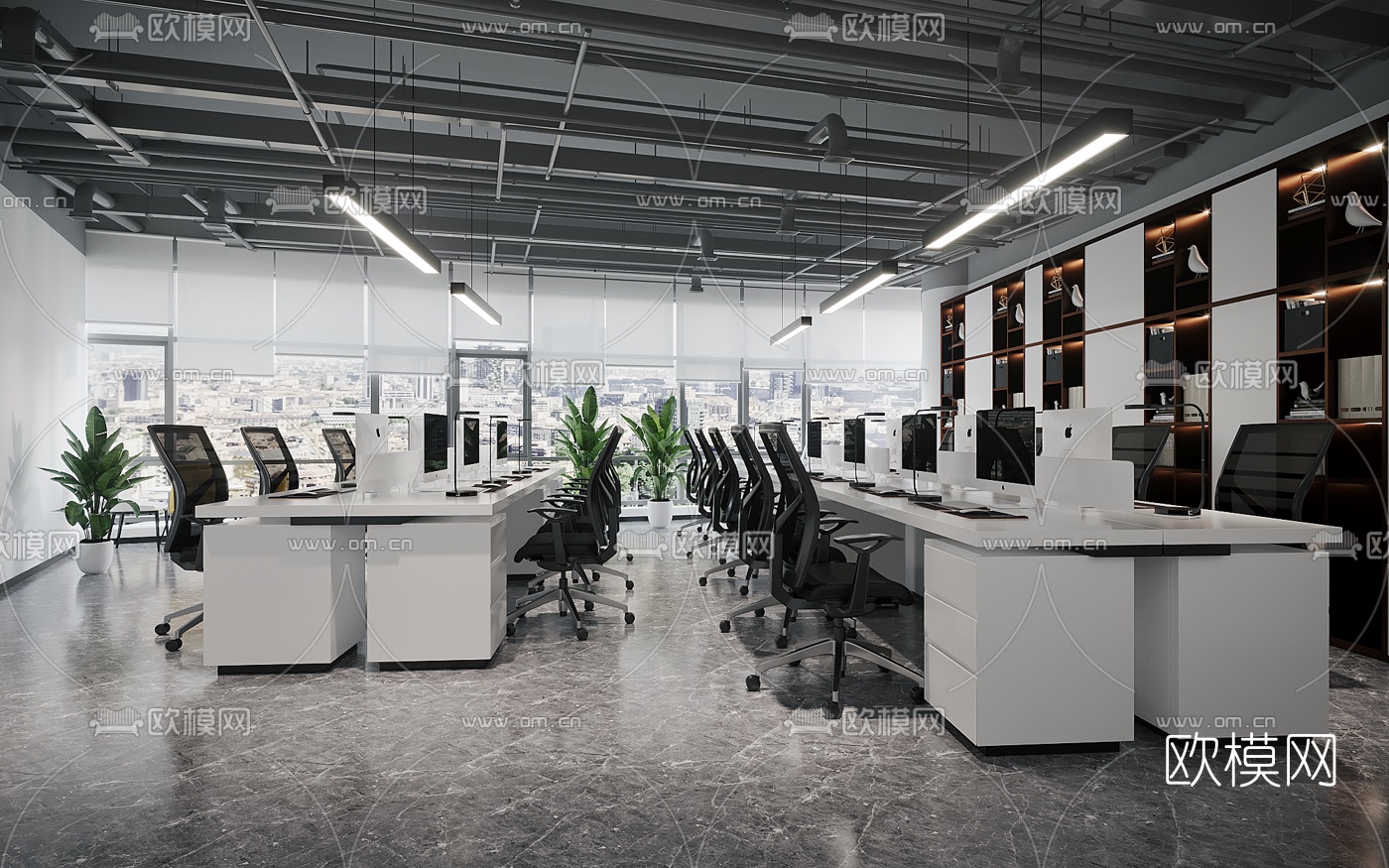 现代敞开式办公区3d模型下载_ID10086076_3dmax免费模型-欧模网