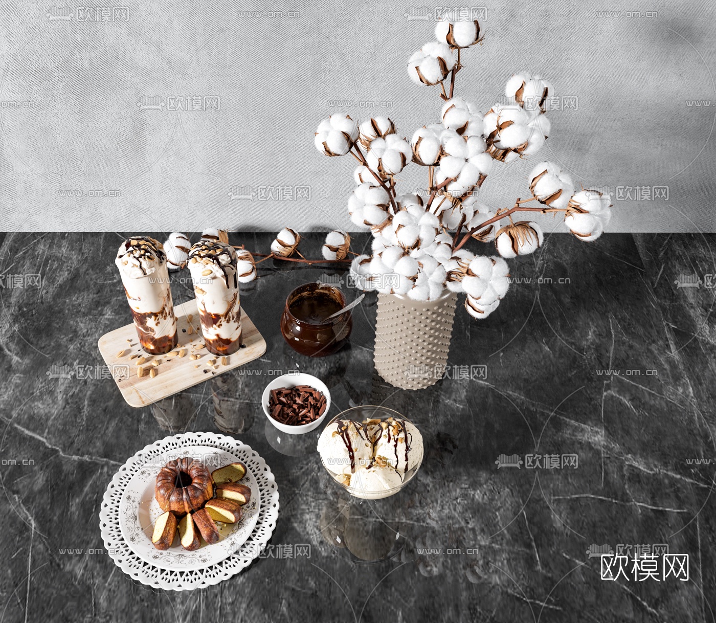 现代面包冰淇淋球食品3d模型下载