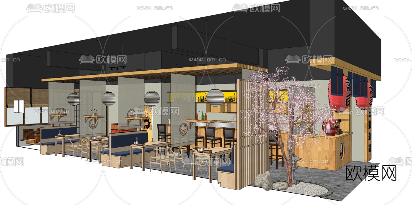 日式寿司店su模型下载（渲染图2）