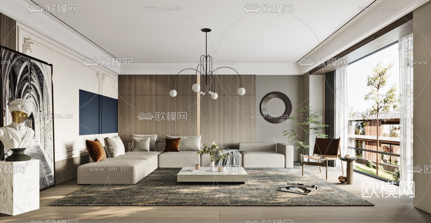 现代布艺转角沙发组合3d模型下载