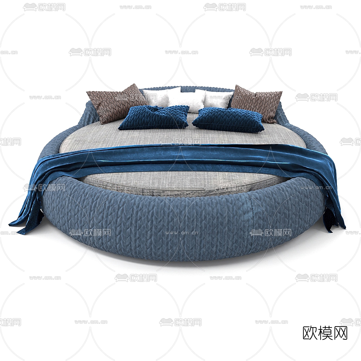 现代布艺圆床3d模型下载（渲染图2）