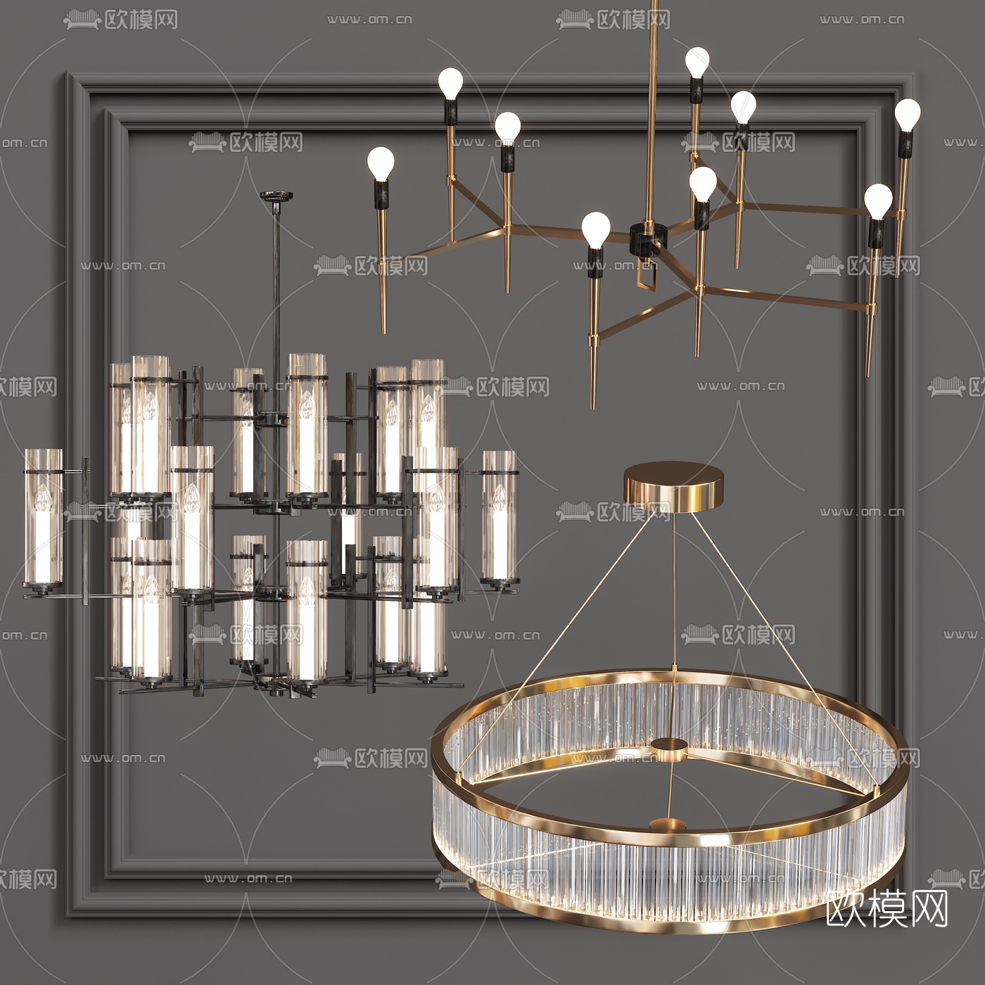 现代金属水晶吊灯3d模型下载