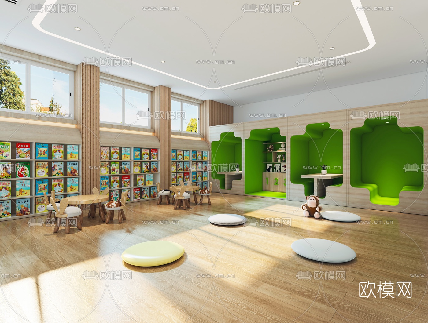 现代幼儿园阅览室3d模型下载（渲染图1）
