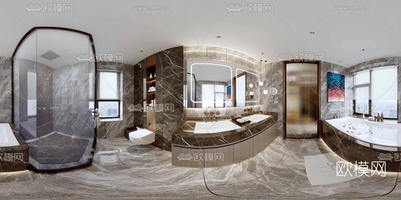 现代卫生间浴室vr全景3d模型