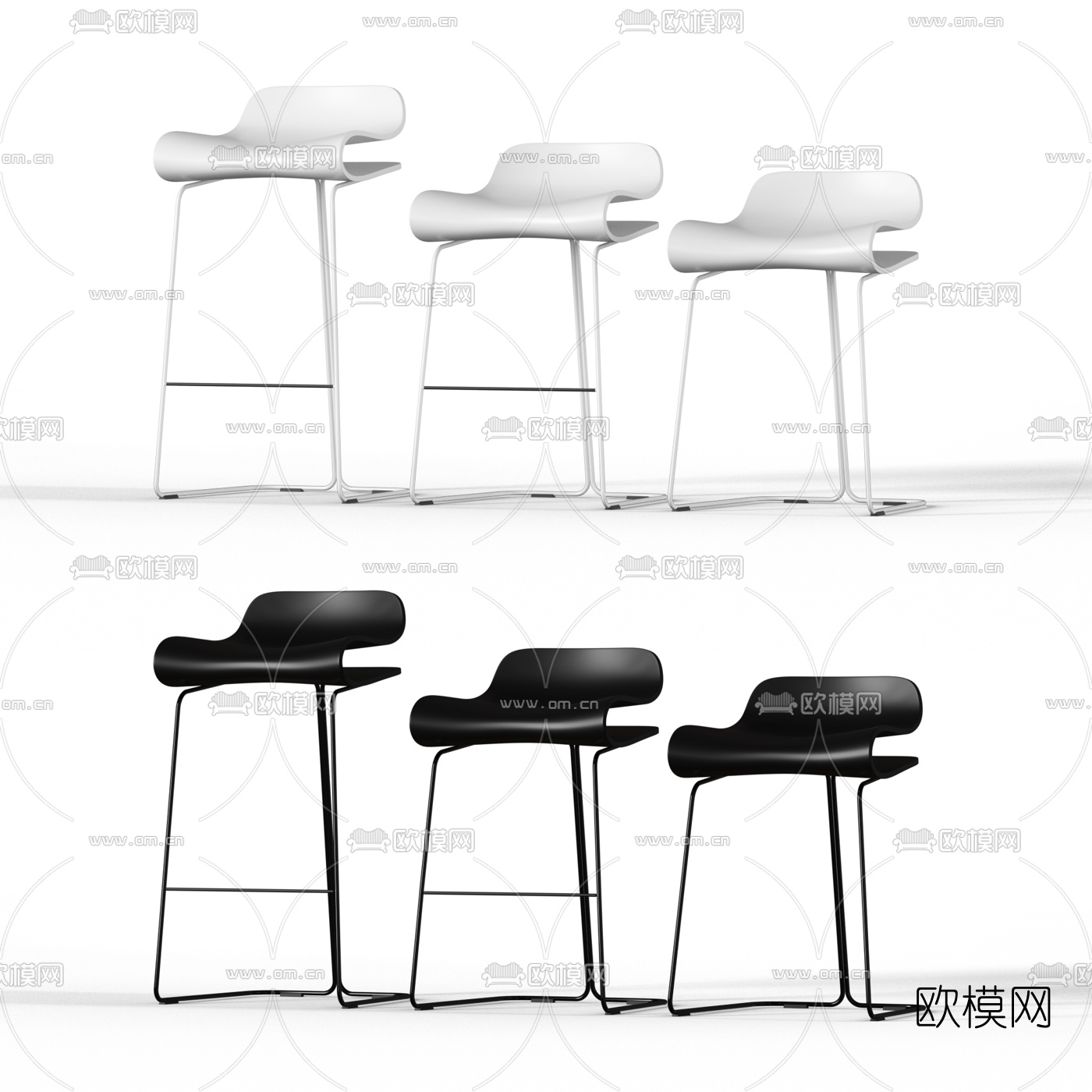 现代极简吧台椅3d模型下载（渲染图1）