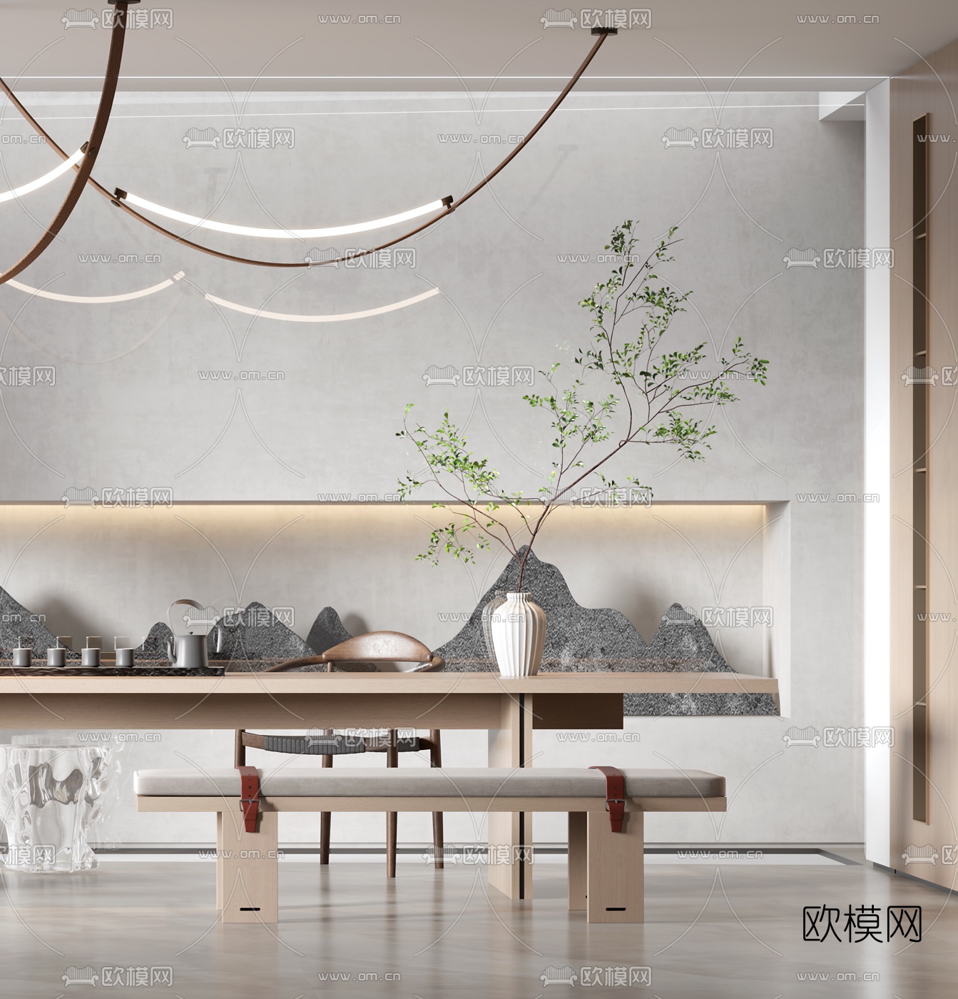 新中式实木茶桌椅3d模型
