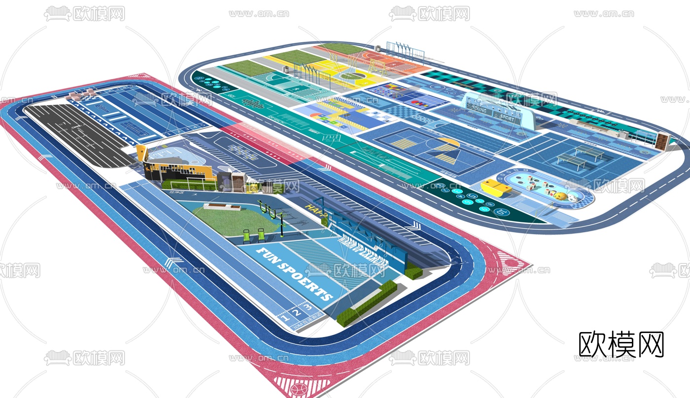 现代运动场地健身器材su模型下载（渲染图7）