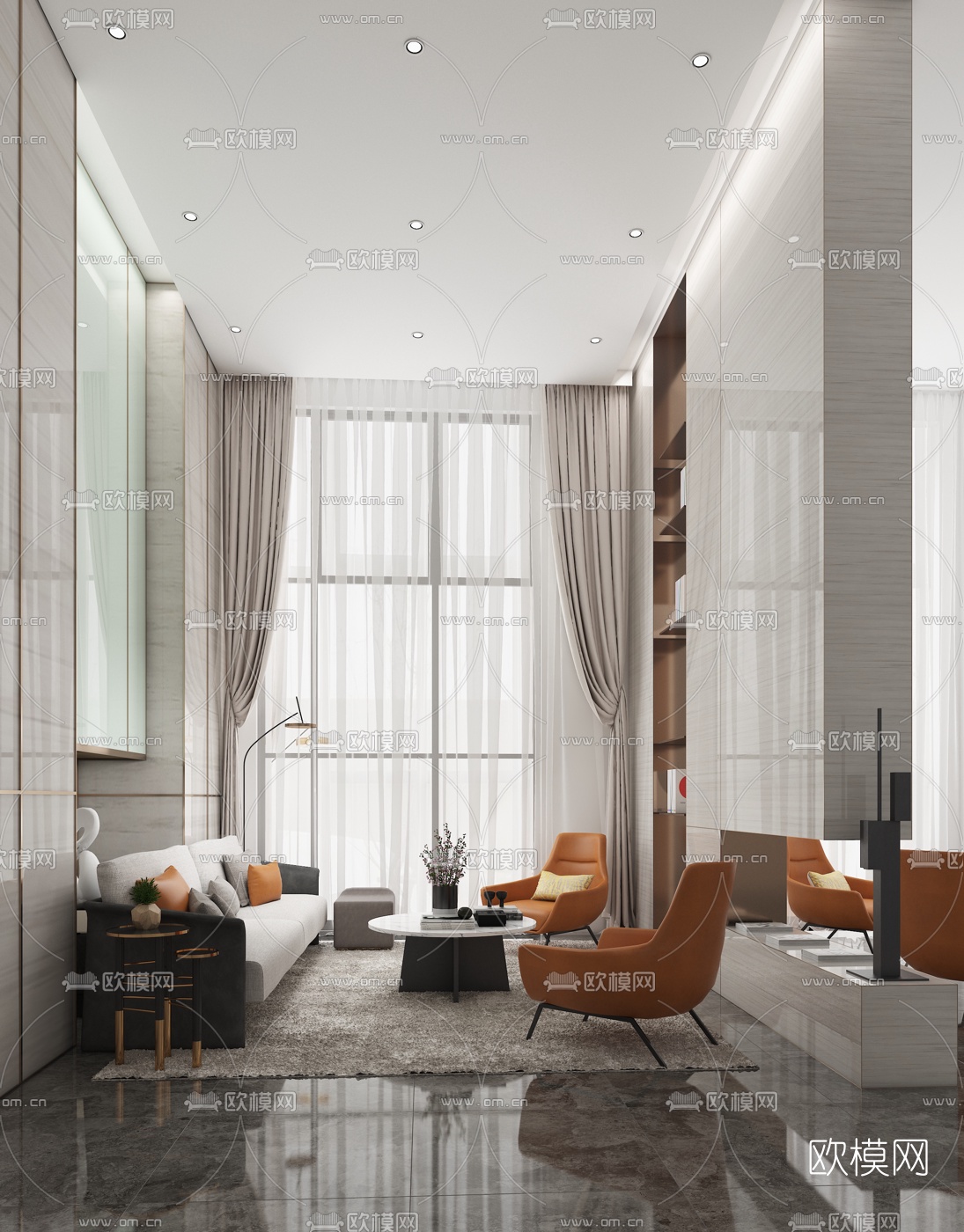 大研建筑设计 现代售楼处洽谈区3d模型下载