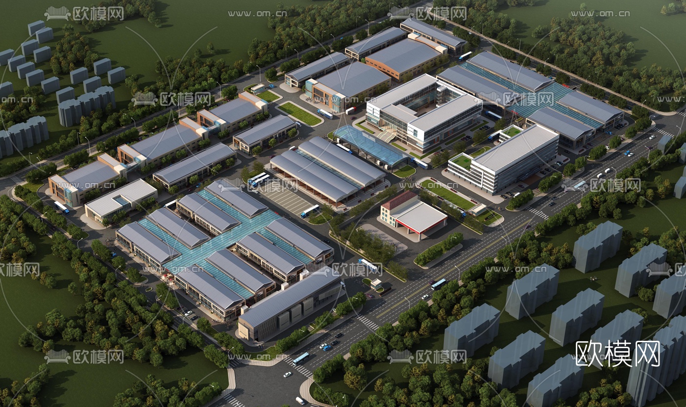 现代厂房工业园鸟瞰规划3d模型