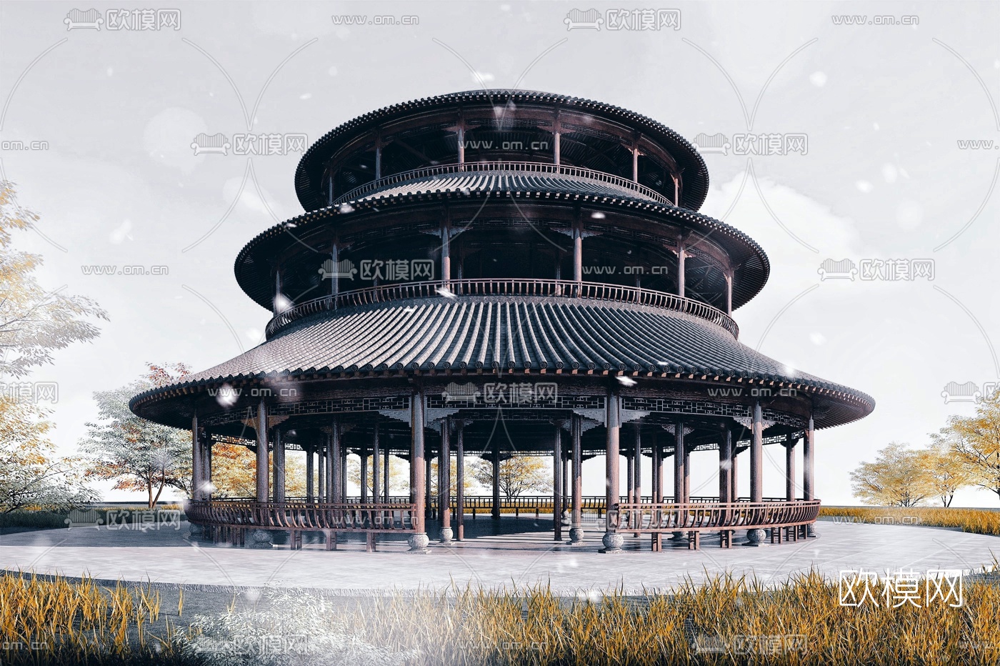 中式古建重檐回廊3d模型