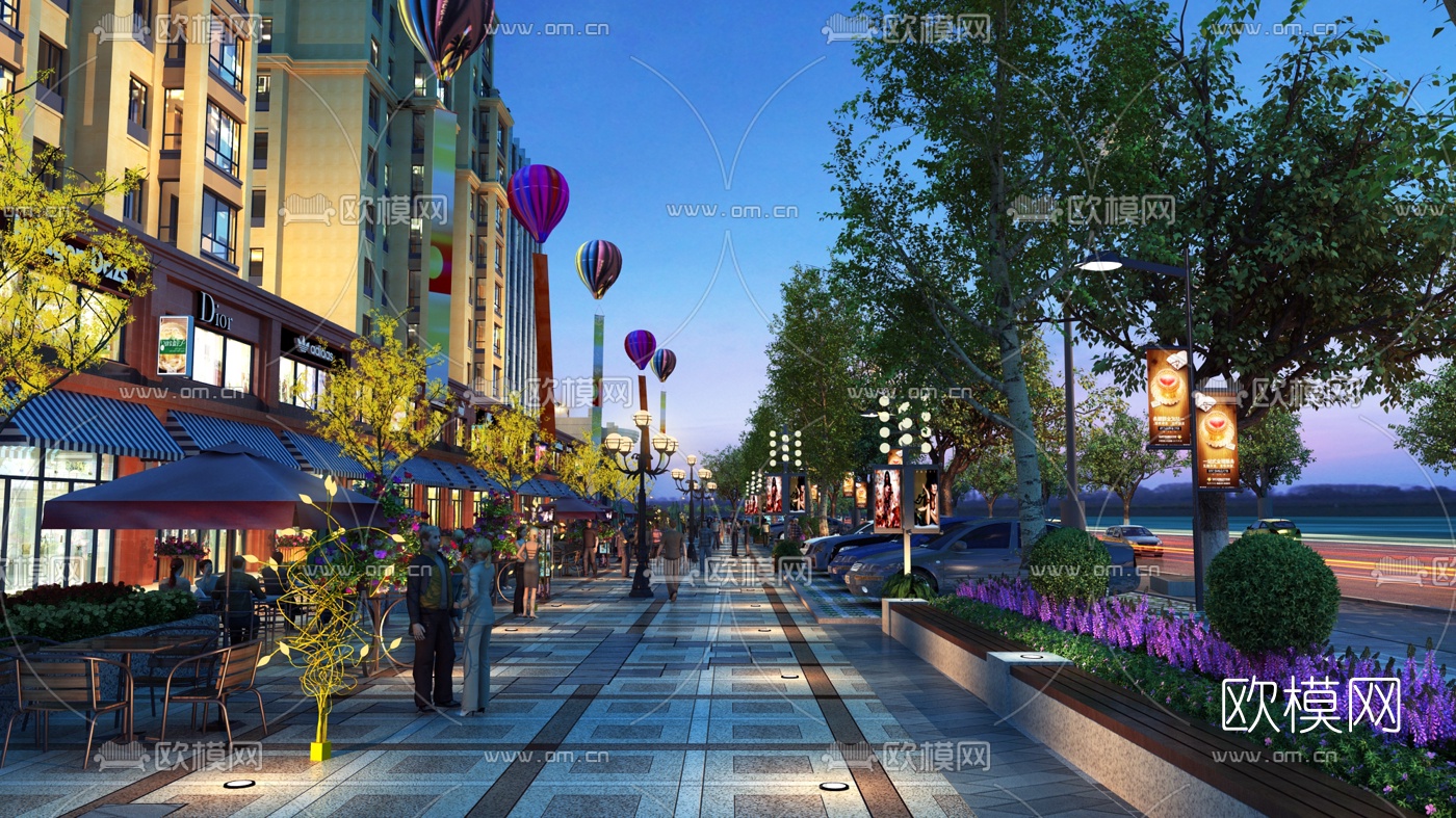 简欧商业步行街夜景3d模型