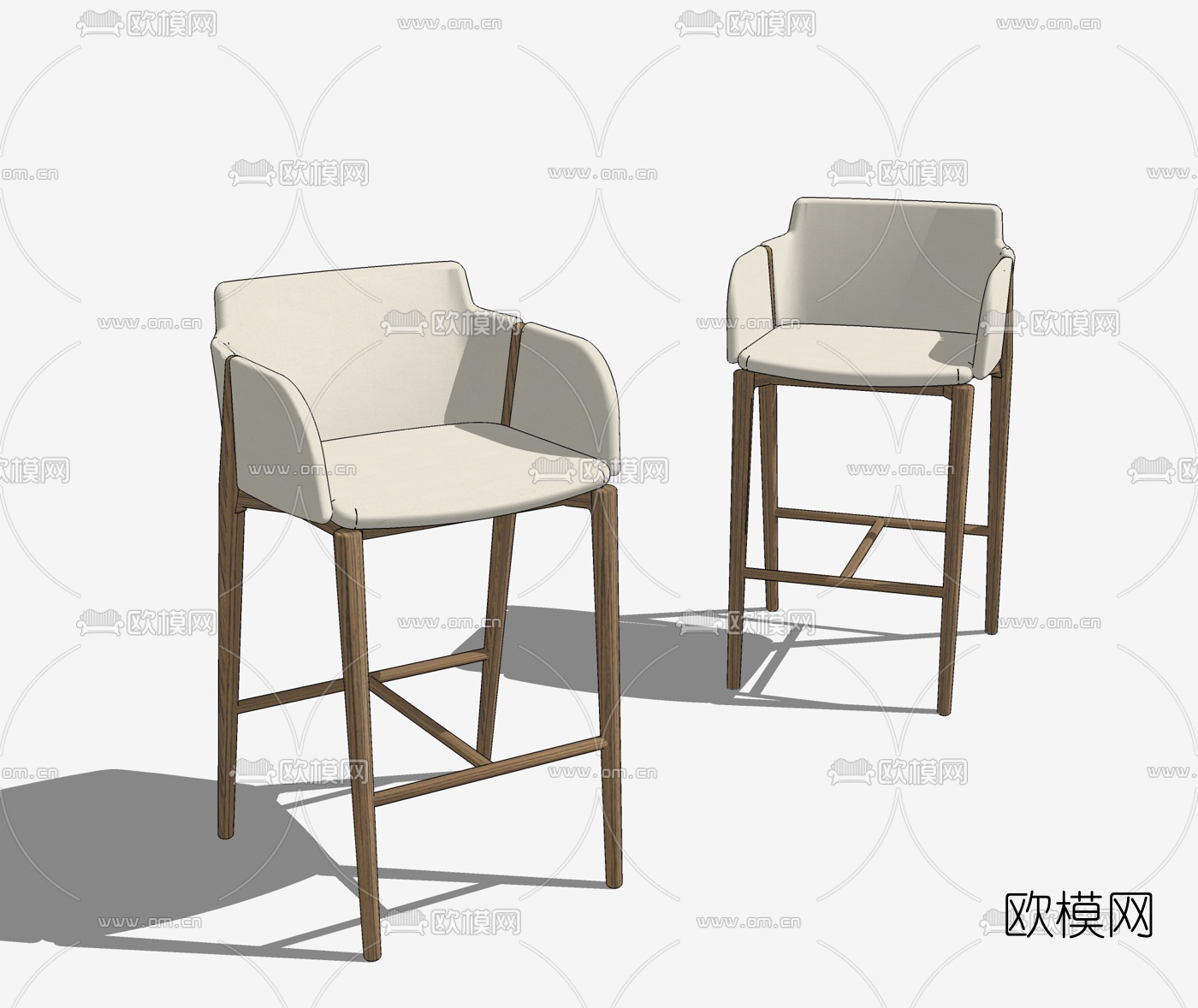 北欧原木吧椅su模型下载