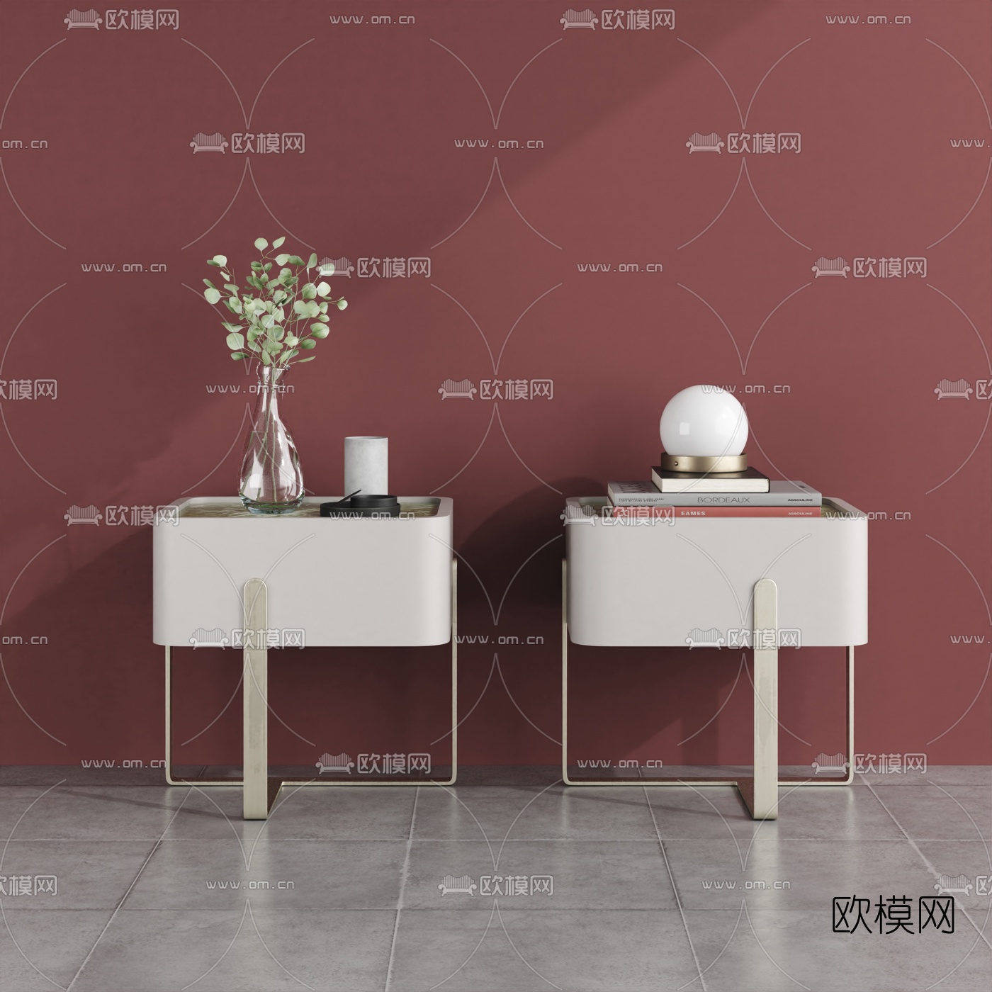 现代轻奢床头柜3d模型下载（渲染图1）