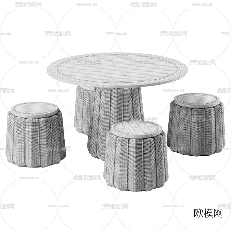 自然风户外编织餐桌餐椅3d模型下载（渲染图5）