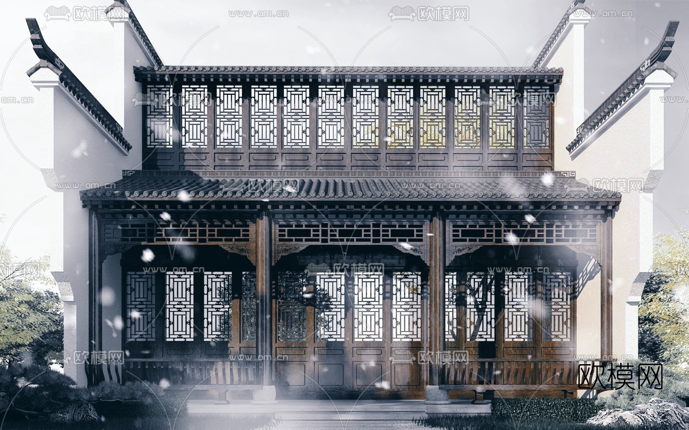 中式古建景观长廊3d模型下载