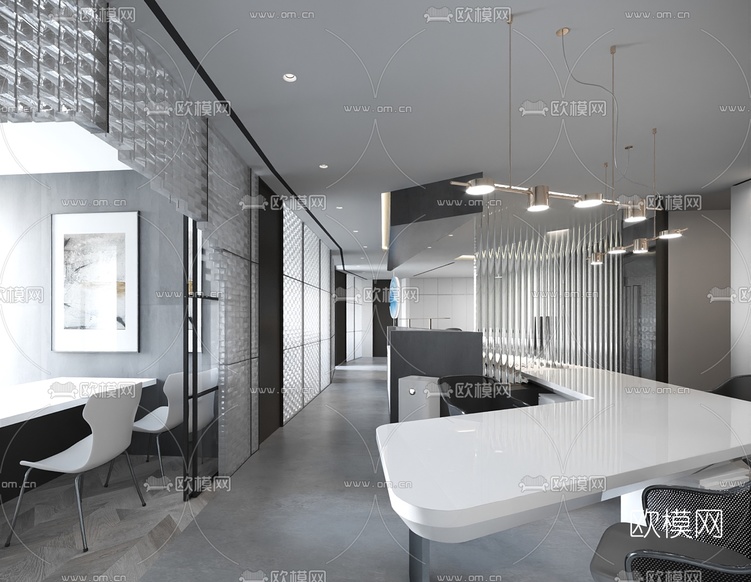 现代办公室前台3d模型下载(渲染图1)