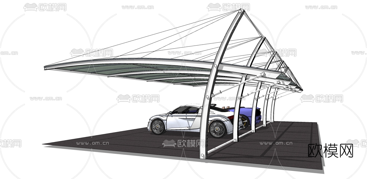 现代停车场车库车棚su模型下载（渲染图2）