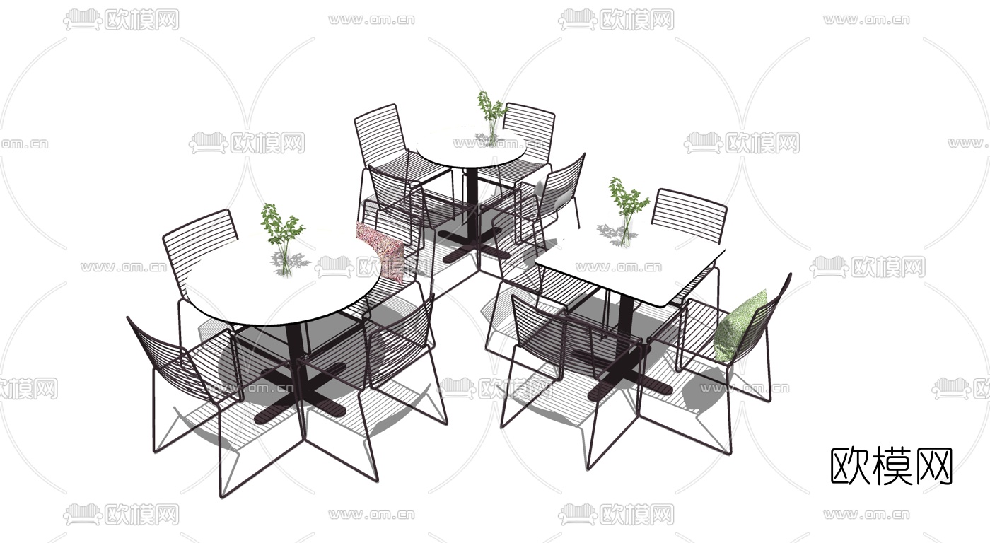 现代户外休闲桌椅su模型下载