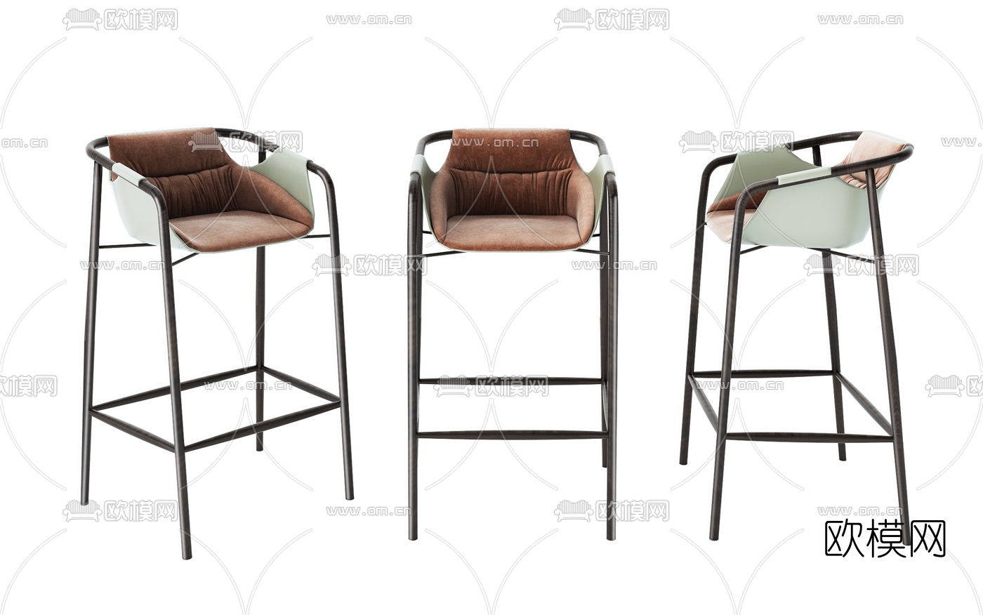 新中式实木吧椅3d模型下载（渲染图3）