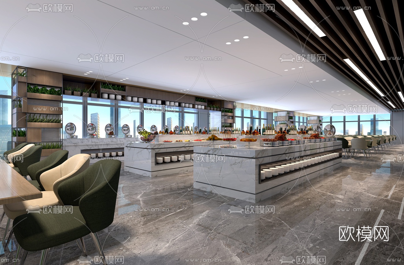 现代自助餐厅3d模型