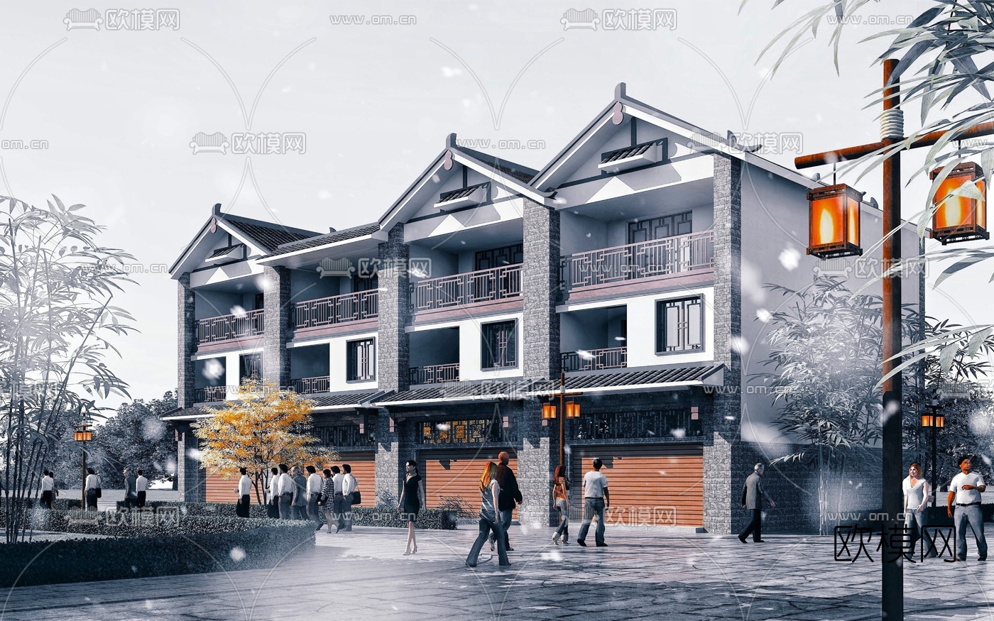 新中式商业街3d模型