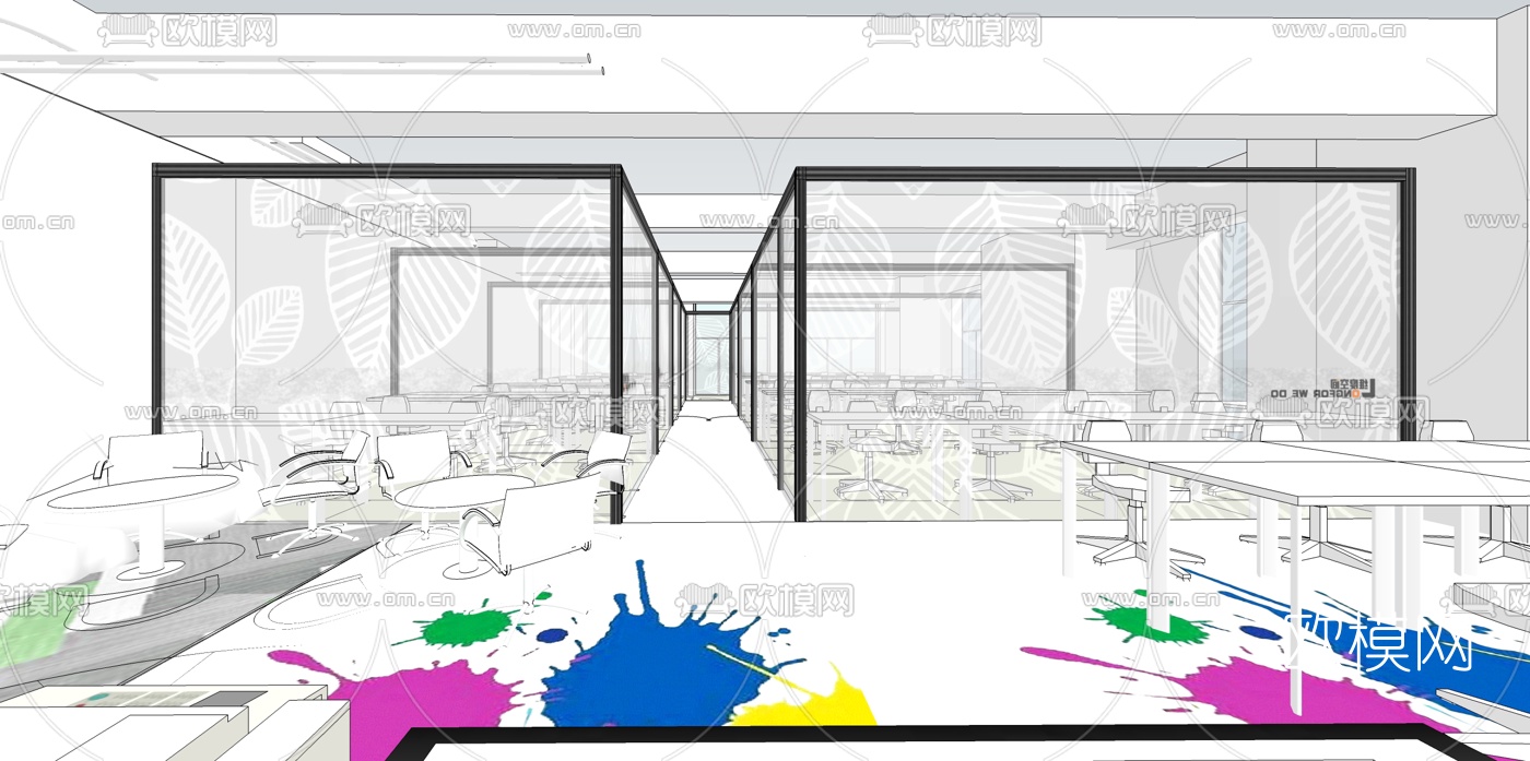 现代敞开式办公室su模型下载（渲染图6）