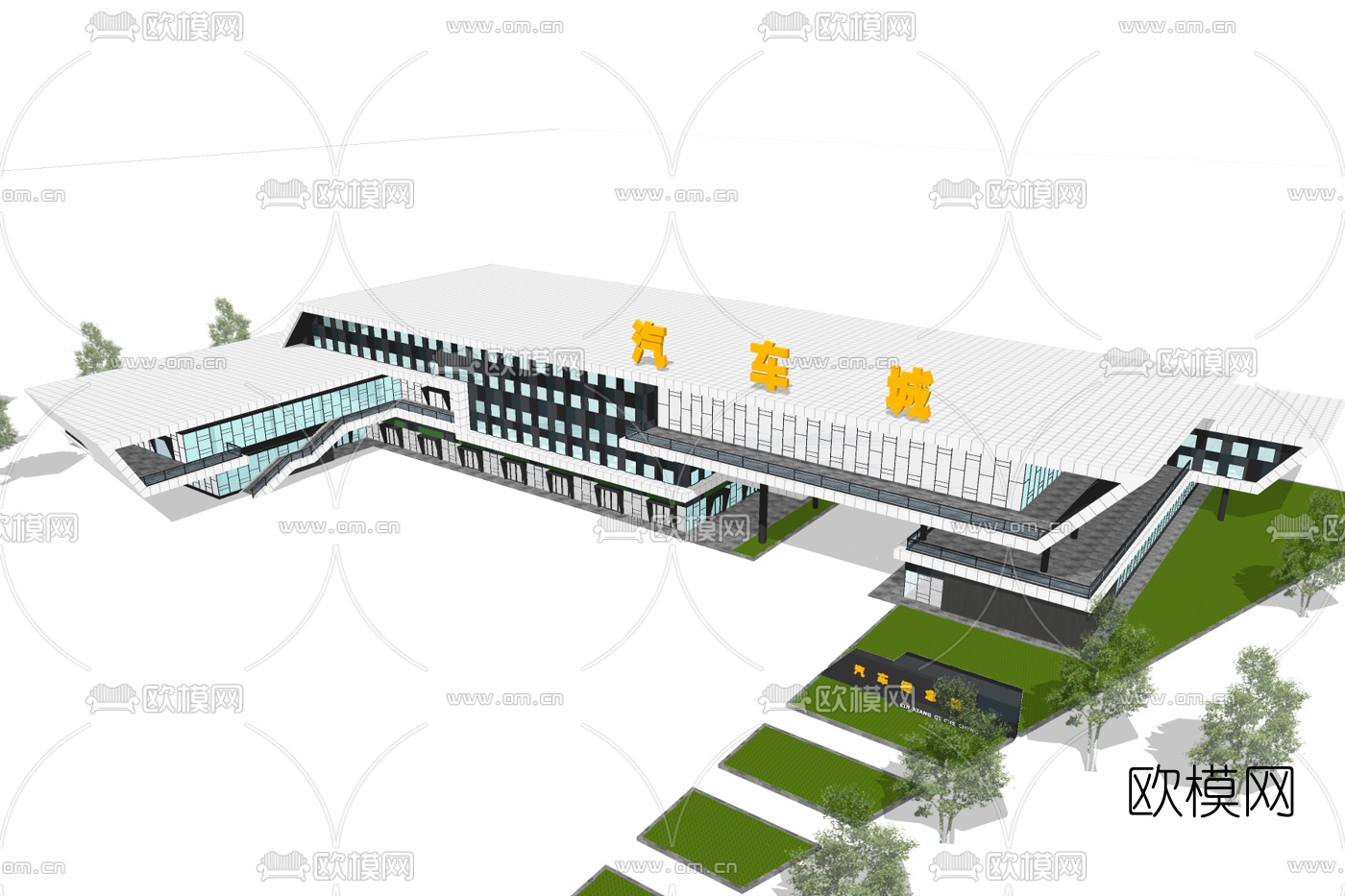 现代汽车站su模型下载