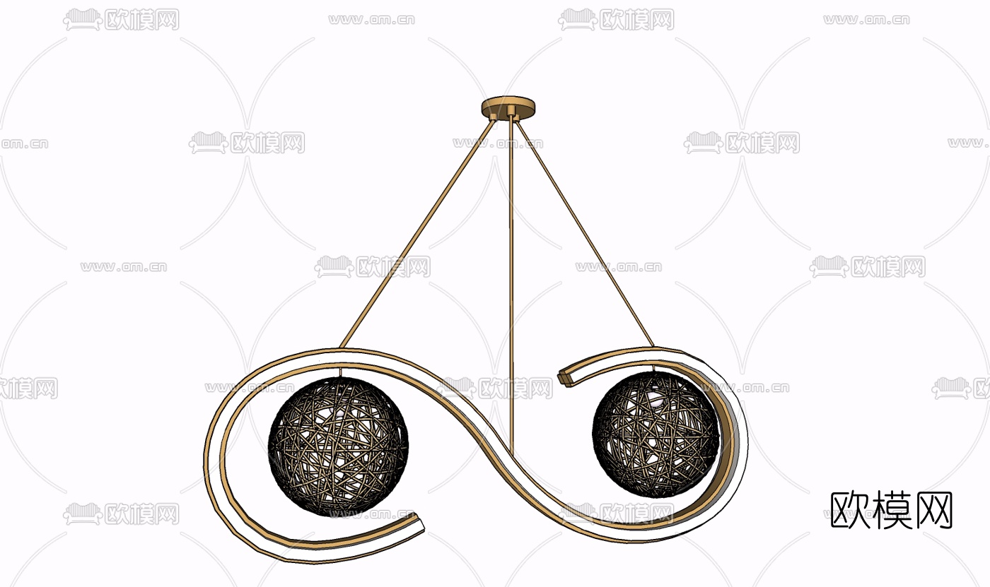 现代金属吊灯免费su模型下载