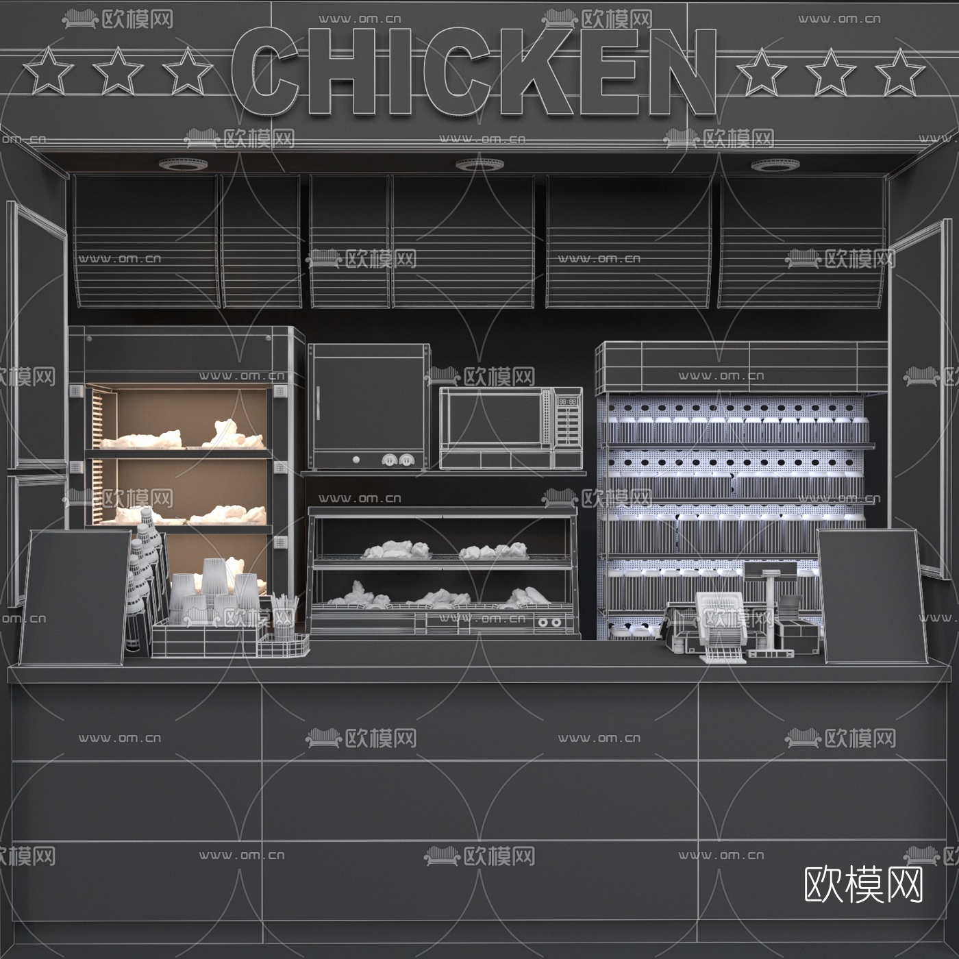 现代炸鸡快餐店3d模型