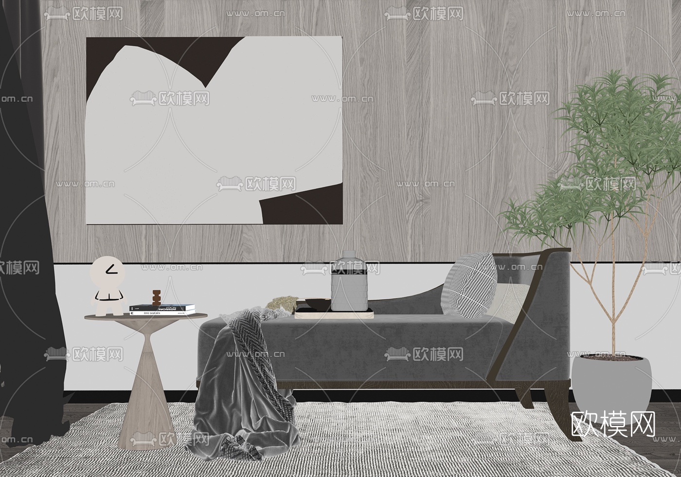 现代皮革贵妃椅su模型下载（渲染图2）