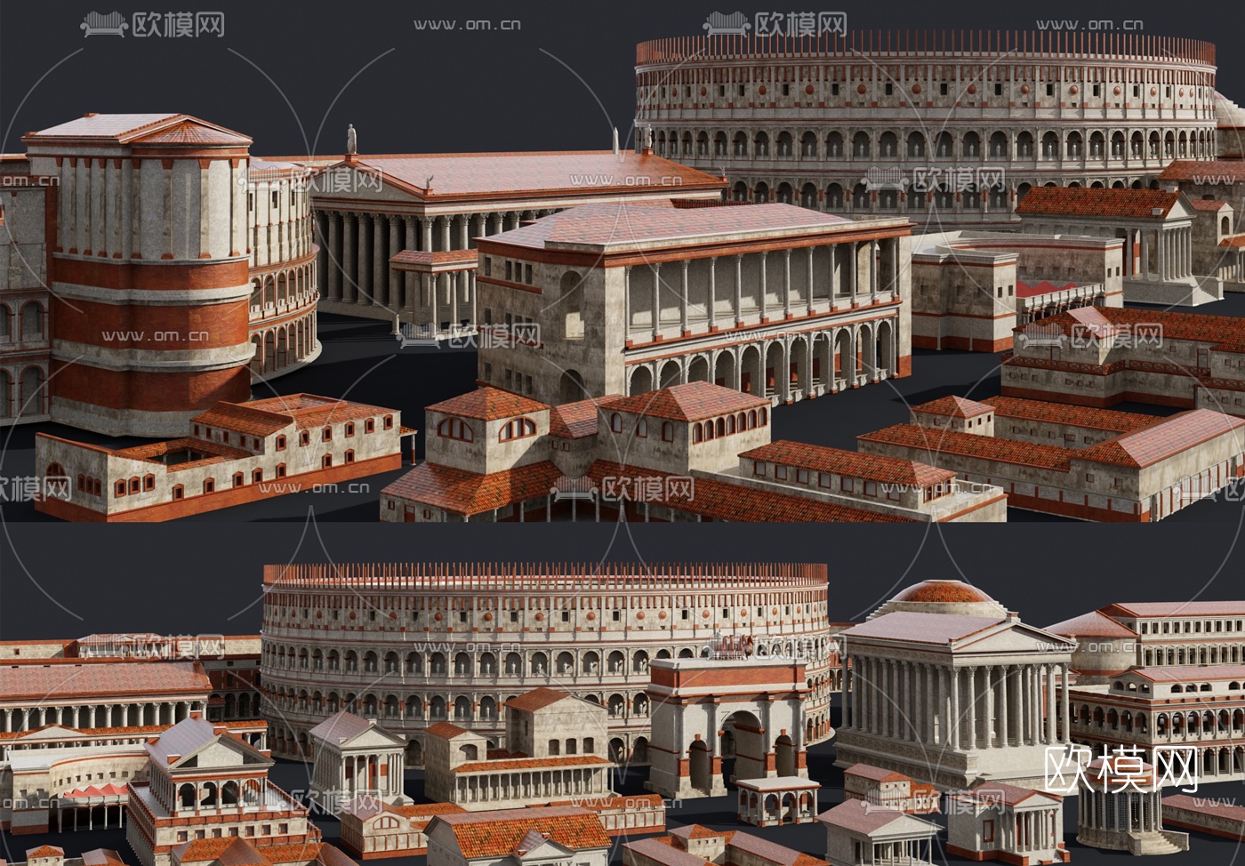 欧式古典古罗马建筑外观3d模型下载（渲染图2）