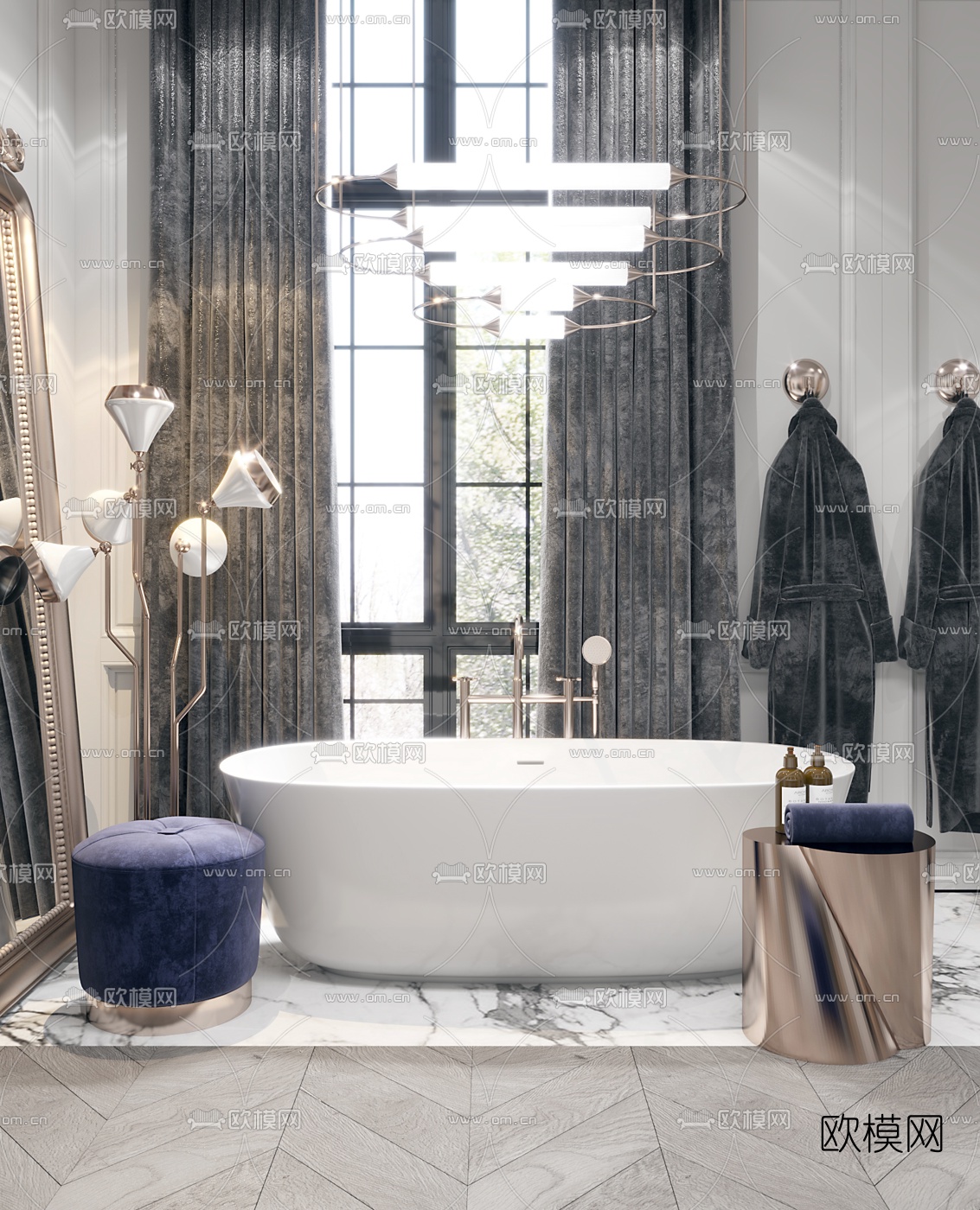 现代轻奢卫生间浴室3d模型下载（渲染图2）