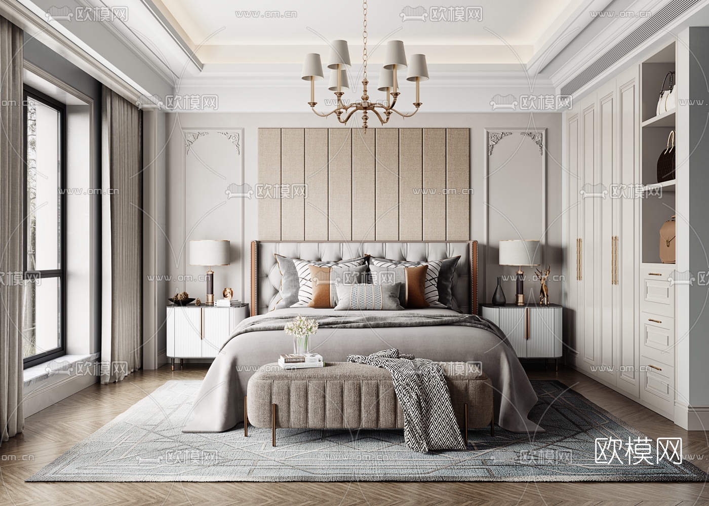 简美简约卧室3d模型下载（渲染图1）