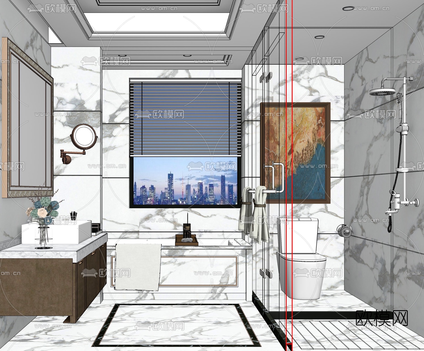 简欧卫生间浴室su模型