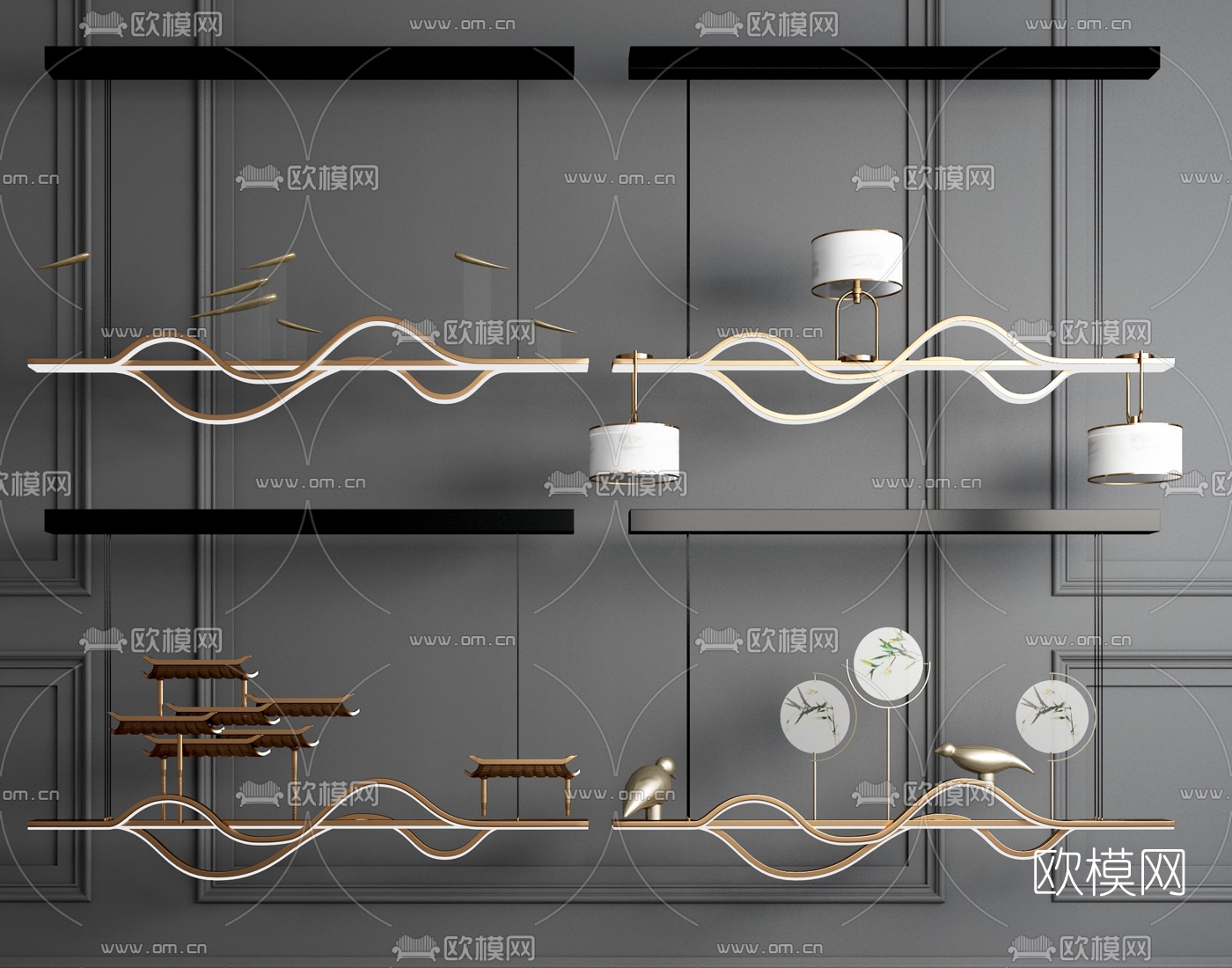 新中式屋檐小鸟装饰灯3d模型