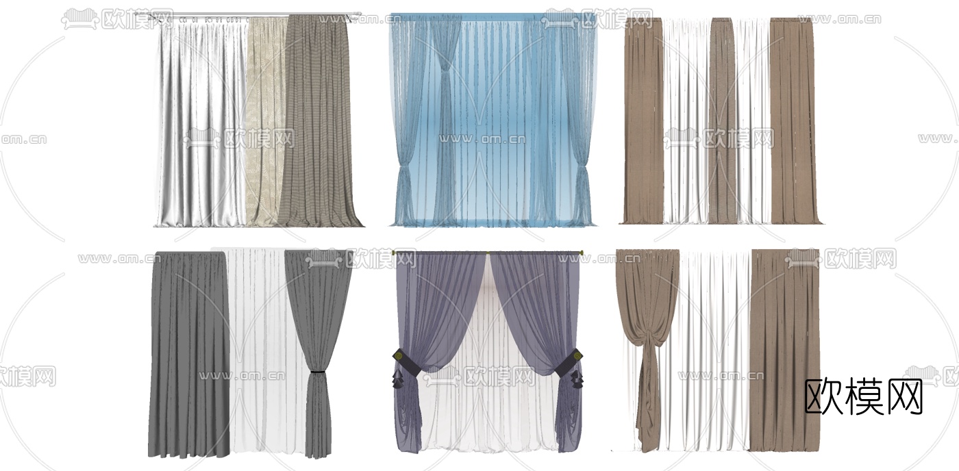现代布艺窗帘su模型下载